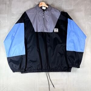 Vintage Adidas Trefoil Windbreaker Jacket Mens L Black Blue Gray Nylon 80s‎